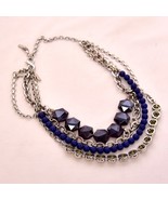 Lia Sophia Multi strand Necklace  Bead Charm Silver Blue with Extender - £16.70 GBP