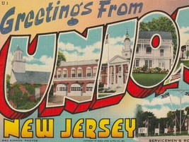 Greetings From Union, New Jersey Large Letter Vintage Linen Postcard - £5.98 GBP