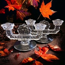 Fostoria American Clear Candlesticks Glass Double Holders Vintage Art Deco Pair - £39.14 GBP