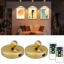 2Pack Battery Spotlight With Remote Gold, Wireless Led Picture Lights Painting L - £35.29 GBP