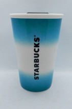 Starbucks Ceramic Travel Cup Tumbler &amp; Black Lid Turquoise Blue White 8oz TOGO - £11.86 GBP