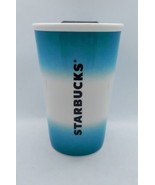 Starbucks Ceramic Travel Cup Tumbler &amp; Black Lid Turquoise Blue White 8o... - $20.35 CAD