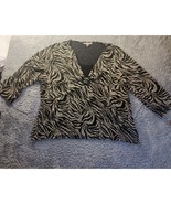 JM Collection Womens 3X Zebra Top V-Neck 3/4 Sleeve Blouse Boho Festival... - $15.84