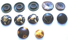 Vintage Buttons 1920S 12 Celluloid Shank and Sew Through Art Deco Green Brown - $40.13