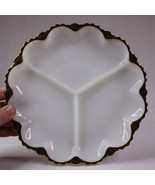 VTG Anchor Hocking Milk Glass Divided Relish Nut Dish Scalloped Edge Gol... - $13.54