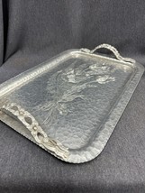VTG Rodney Kent Hammered Aluminum Serving Tray W/Handle Tulips #408 Hand Wrought - £26.06 GBP