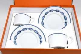 Hermes Chaine D&#39;ancre Tea Cup and Saucer 2 set blue coffee dinnerware - £434.03 GBP