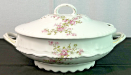 VTG Victoria Austria 347 Porcelain Soup Tureen Pink Flowers Gold Trim-Early 1900 - $34.65