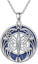 Compass Necklace 925 Sterling Silver Compass Butterfly Necklace Lapis Lazuli/Tur - $100.98