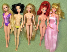 Disney Barbie Princess X5 Dolls Snow White Cinderella Tangled Rapunzel Ariel Toy - £12.56 GBP