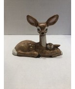 Vintage Handpainted Ceramic Mama &amp;  Baby Deer Figurine - $16.26 CAD