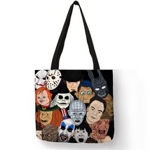 Customized Tote Bags For Women Horror Movie Characters Freddy Chucky Linen Bag   - £11.30 GBP