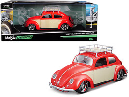 1951 Volkswagen Beetle w Roof Rack Orange Red Classic Muscle 1/18 Diecast Car Ma - £49.30 GBP