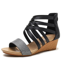 Slope Heel Roman Sandals Female New Bohemian Ethnic Style Retro Open-toed Holida - £38.34 GBP