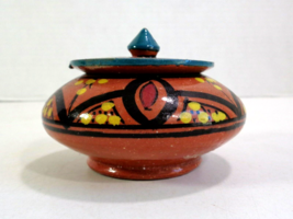 Vintage Art Pottery Signed Safi Trinket Bowl Lid Moroccan Redware Hand Painted - £9.69 GBP