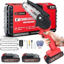 Mini Chainsaw, RLSOO Upgraded 4-Inch Battery Powered, 3 Chains Included） - $38.99