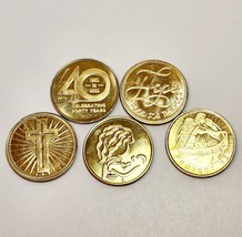 Charity Coins Lot of 5 Christian Hunger Children&#39;s Gold Colored Food Tokens - £12.74 GBP