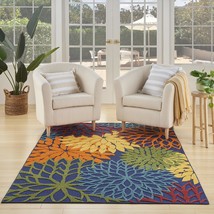 Nourison Aloha Indoor-Outdoor Navy Multicolor 3&#39;6&quot; x 5&#39;6&quot; Area Rug Easy Cleaning - $62.17