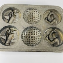 ROWOCO Cast Iron Golf Clubs Ball Mold VTG Baking Pan 6 Muffin Cornbread Sports - £18.28 GBP