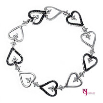 Women&#39;s Ladies Heart Link Bracelet 1.84 TCW Black Diamond 14k White Gold - £5,184.74 GBP