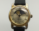 Vtg Relic Moon Phase Watch Women 26mm Gold Tone Black Leather Band New B... - £31.31 GBP