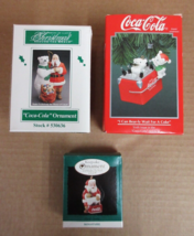 Vintage Lot of 3 Coca Cola Soda Bottle Santa Holiday Christmas Ornaments  H - £29.60 GBP