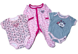 Betsey Johnson Baby Girl Size 3M Set Of 3 Cotton Bodysuits &amp; Footed Sleeper - £9.45 GBP