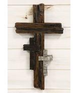 Rustic 3 Tone Faux Wood Walnut Birch Driftwood Finish Trinity Wall Cross... - $46.58 CAD