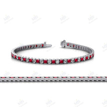 Wedding Gift 4CT Lab-Created Ruby &amp; CZ Channel Set Tennis Bracelet in 925 Silver - £117.32 GBP