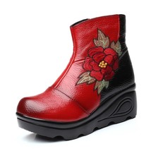 New Ankle Women&#39;s Boots Winter Embroidery Shoes Woman Outdoor Western Flat Heels - £40.22 GBP