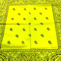 Paisley Bandanna Handkerchief Bright Yellow Cotton Made in USA Fast Colo... - $9.89