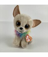 Ty Beanie Boos Chewey Chihuahua 6&quot; Plush Bean Bag Stuffed Rainbow Collar... - £11.10 GBP