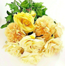 Roses &amp; Carnations 12&quot;-15&quot; Long Set Of 8 Artificial Roses Cream &amp; Yellow - $14.95