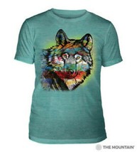 Painted Wolf Unisex Adult T-Shirt Teal Green by The Mountain 100% Cotton - $27.00