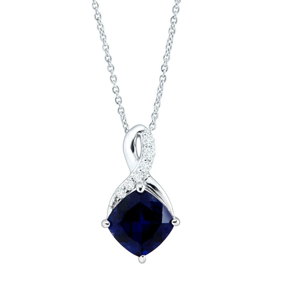2 5/8 ct Created Sapphire &amp; White Sapphire Pendant in 925 Sterling Silver - $33.65