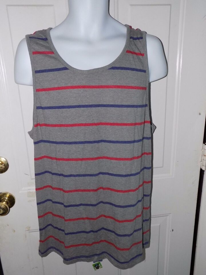 Carbon Gray W/Red,Blue Stripes Tank Top Size 2X Men&#39;s EUC - $18.90