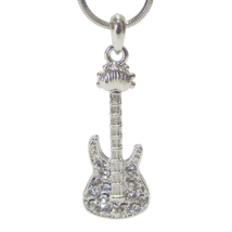 Crystal Guitar Pendant Necklace White Gold Music - £10.75 GBP