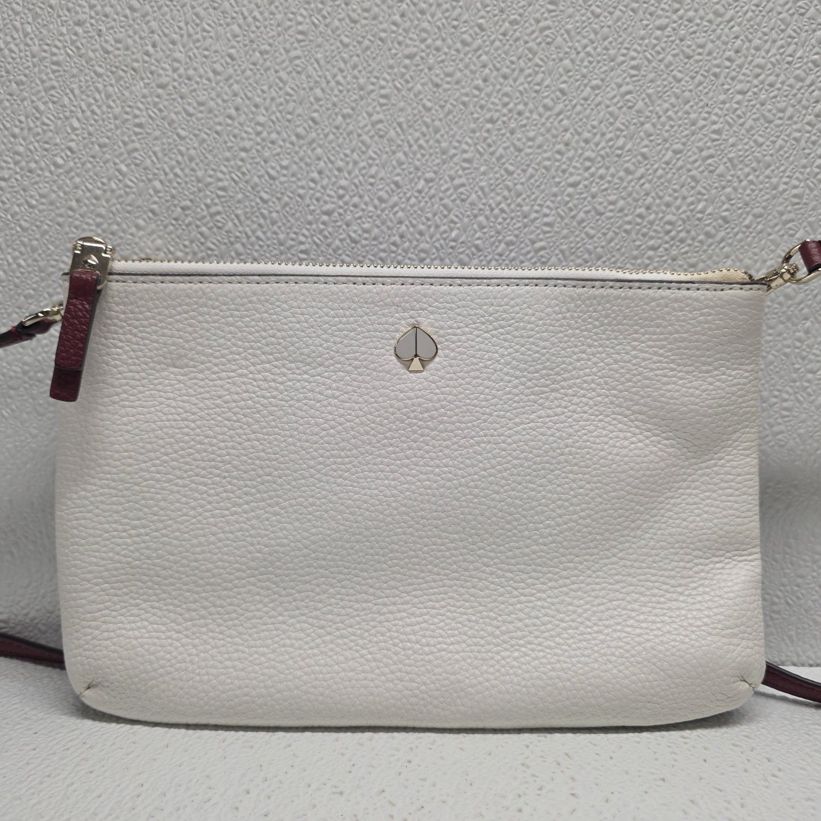 KATE SPADE Polly Double Gusset Medium Leather Crossbody Purse White Blue Item image 2