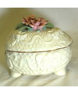 Porcelain Trinket Box 3D Pink Roses Gold Trim Decorative - $29.69