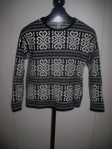 J. JILL LADIES CREW-NECK PULLOVER SWEATER-M-26% WOOL-GENTLY WORN-BLACK/W... - $9.49