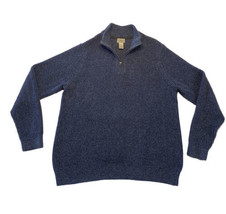 LL Bean Organic Cotton Waffle Knit Quarter Zip Sweater Blue Men’s XL Hea... - $25.16