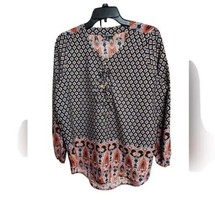 Time To Bloom Top Women M Floral Paisley V-Neck Long Sleeve Peasant Blouse Boho - £10.39 GBP