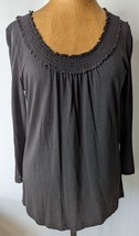 Talbots Women&#39;s Black 3/4 Sleeve Blouse Top Shirt Scoop Ruffle Neck Size XS - £15.65 GBP