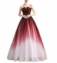 Plus Size Gradient Tulle Long Ombre Prom Dresses Asymmetrical Burgundy White 18W - £91.78 GBP