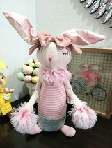 Easter Bunny Rabbit Girl Doll Pink Dress Shelf Sitter Tabletop Home Decor 18&quot; - £23.91 GBP