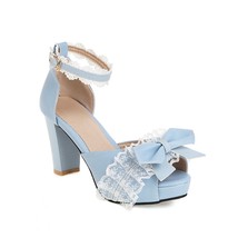 Spring Woman Mary Jane Pumps Sweet Bow Knot Pumps Square High Heels Buckle Casua - £58.91 GBP