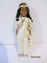Vintage 7-1/2&quot; Tall Native American Girl Doll W/ Leather Outfit Glass Beads - £7.98 GBP