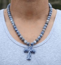 Genuine Sodalite Necklace with Sodalite Cross Pendant - Gift for Men/Woman - Spi - $51.00