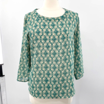 CAbi Womens Green &amp; Tan Jade Leaf Sheer Floral Blouse Top Size Medium M - £14.82 GBP