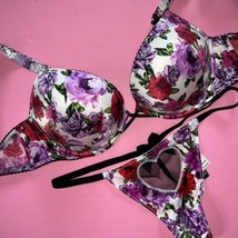 Victoria&#39;s Secret 34C BOMBSHELL BRA SET M thong BLACK PURPLE LILAC RED F... - £62.27 GBP